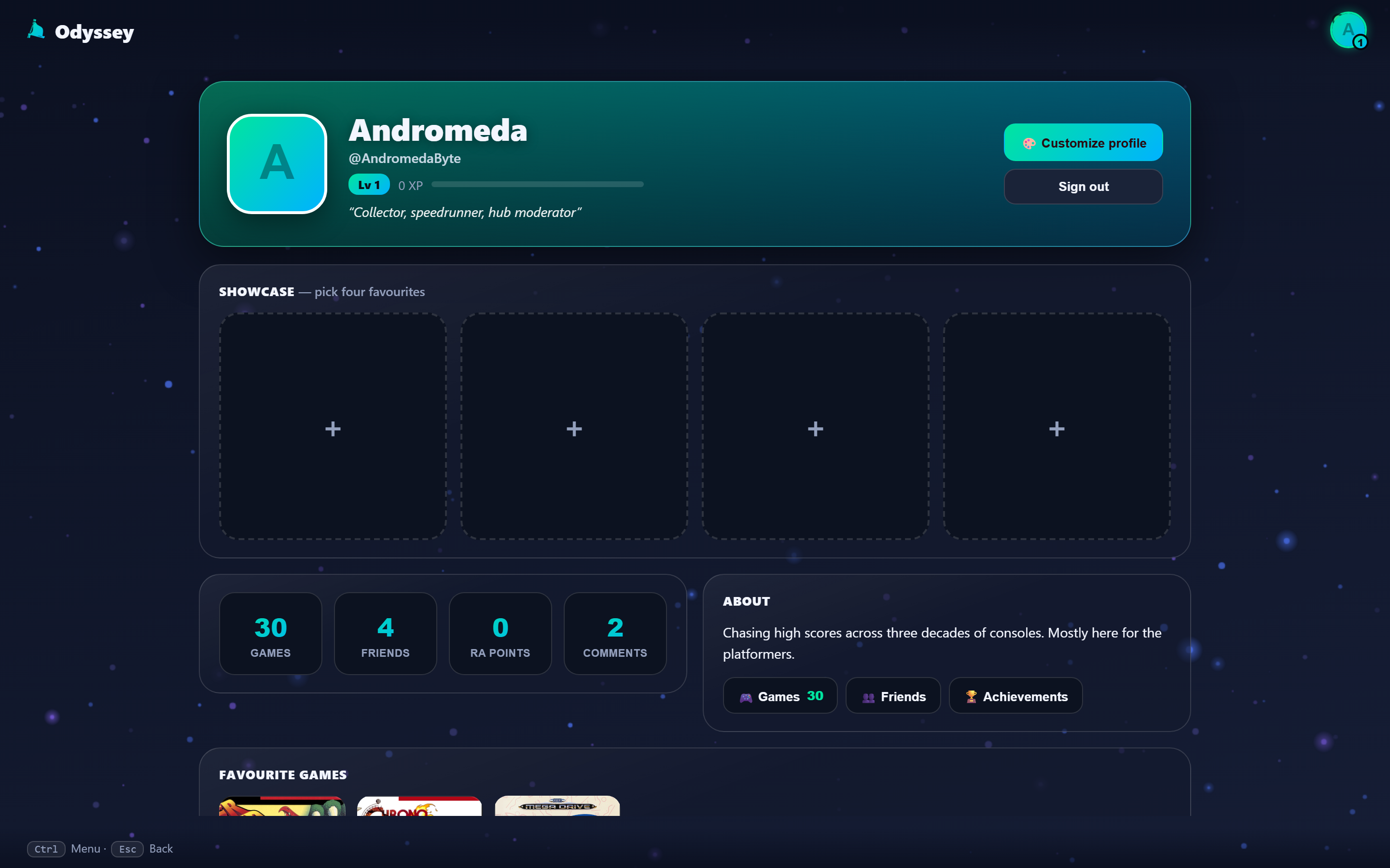 A console-style user profile