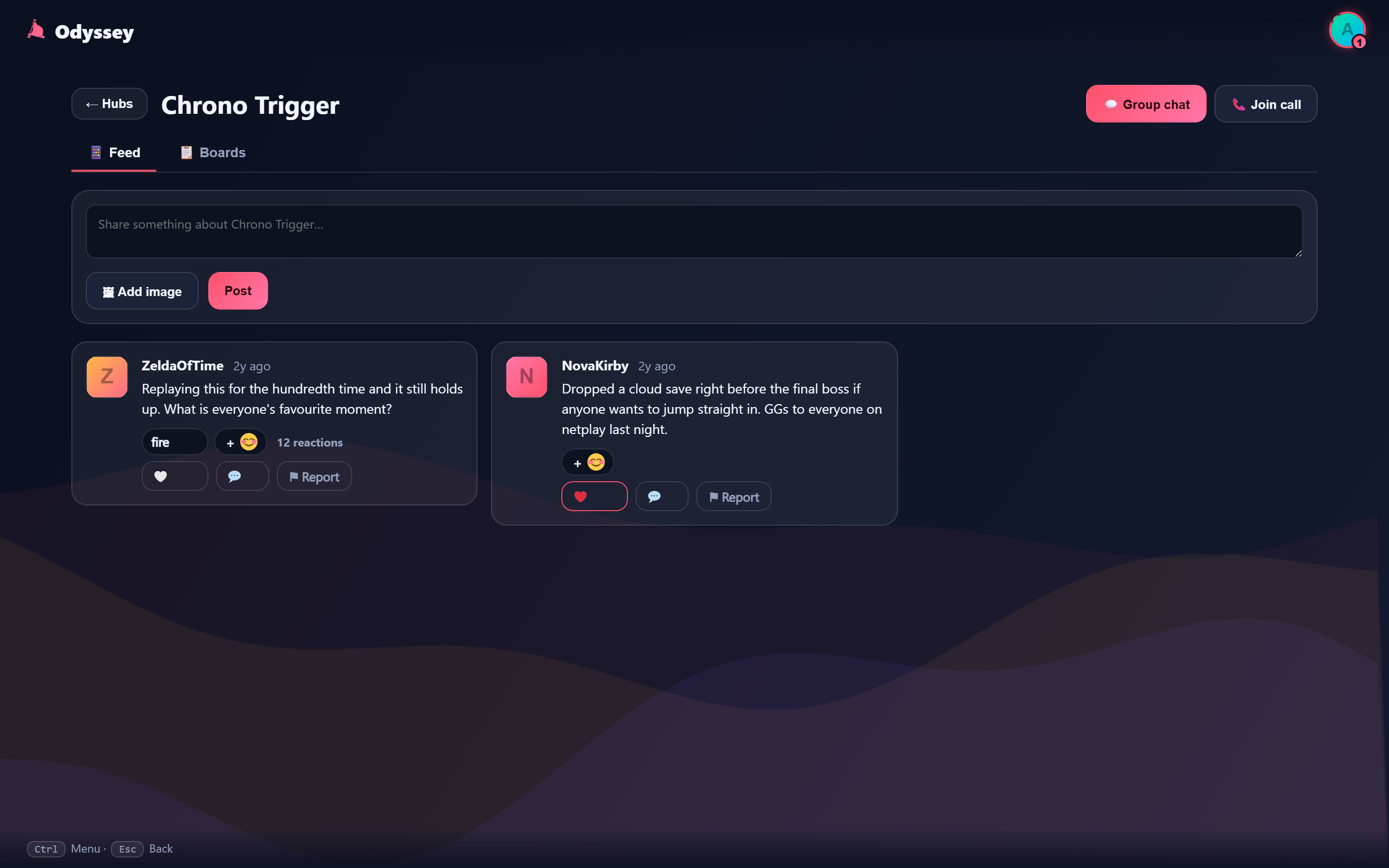 A single game hub with posts
