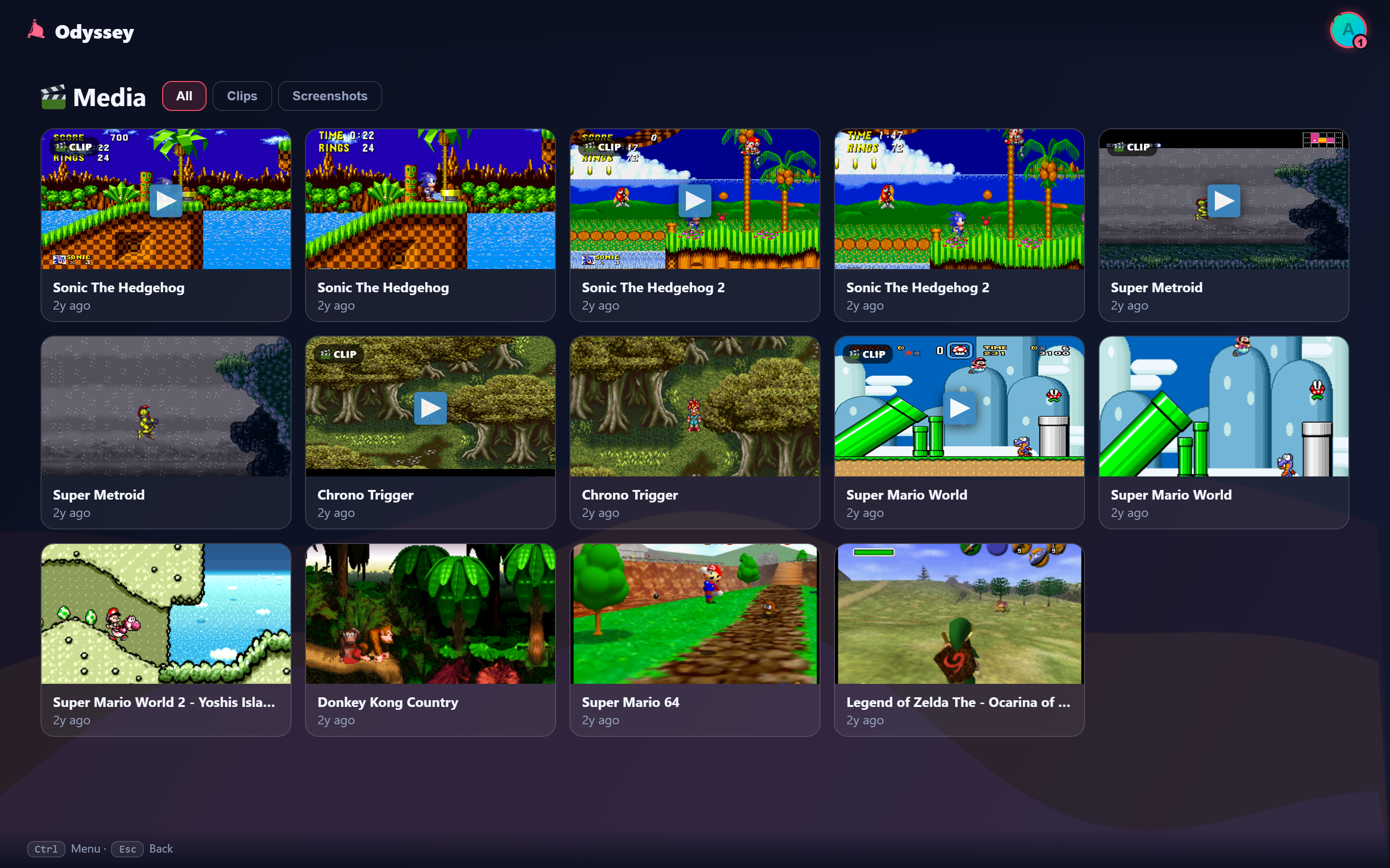 The media library of clips and screenshots